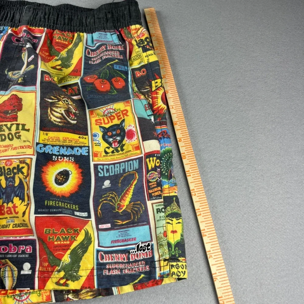 Lost Enterprises Mens Firecracker Label Print Board Shorts Multicolor Size M